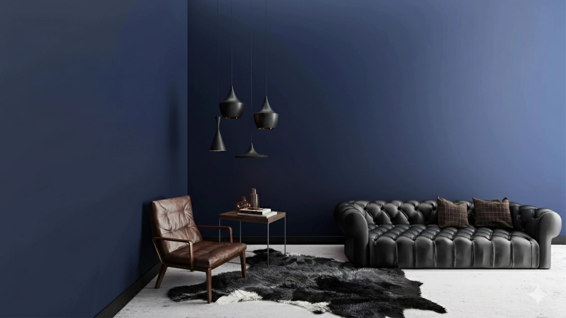 3D Soft Acoustic Wall Panels in dark blue interior with leather furniture Decormania